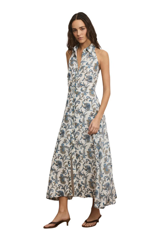 Mackey Paisley Halter Midi Dress in Dove Multi