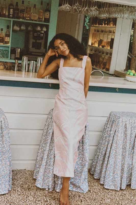 Long Slip Dress in Pink Pineapple