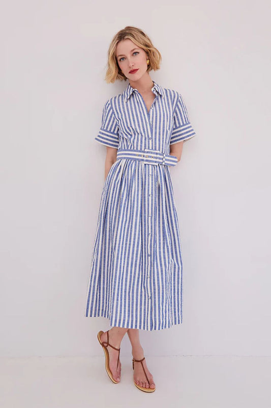 Malena Dress in Seersucker Blue