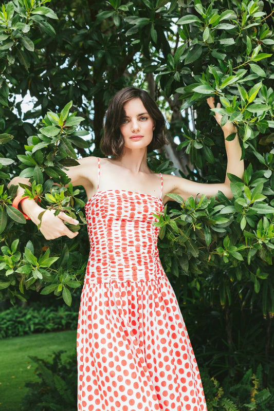 Rahi Midi Dress in Celeste Spot Red
