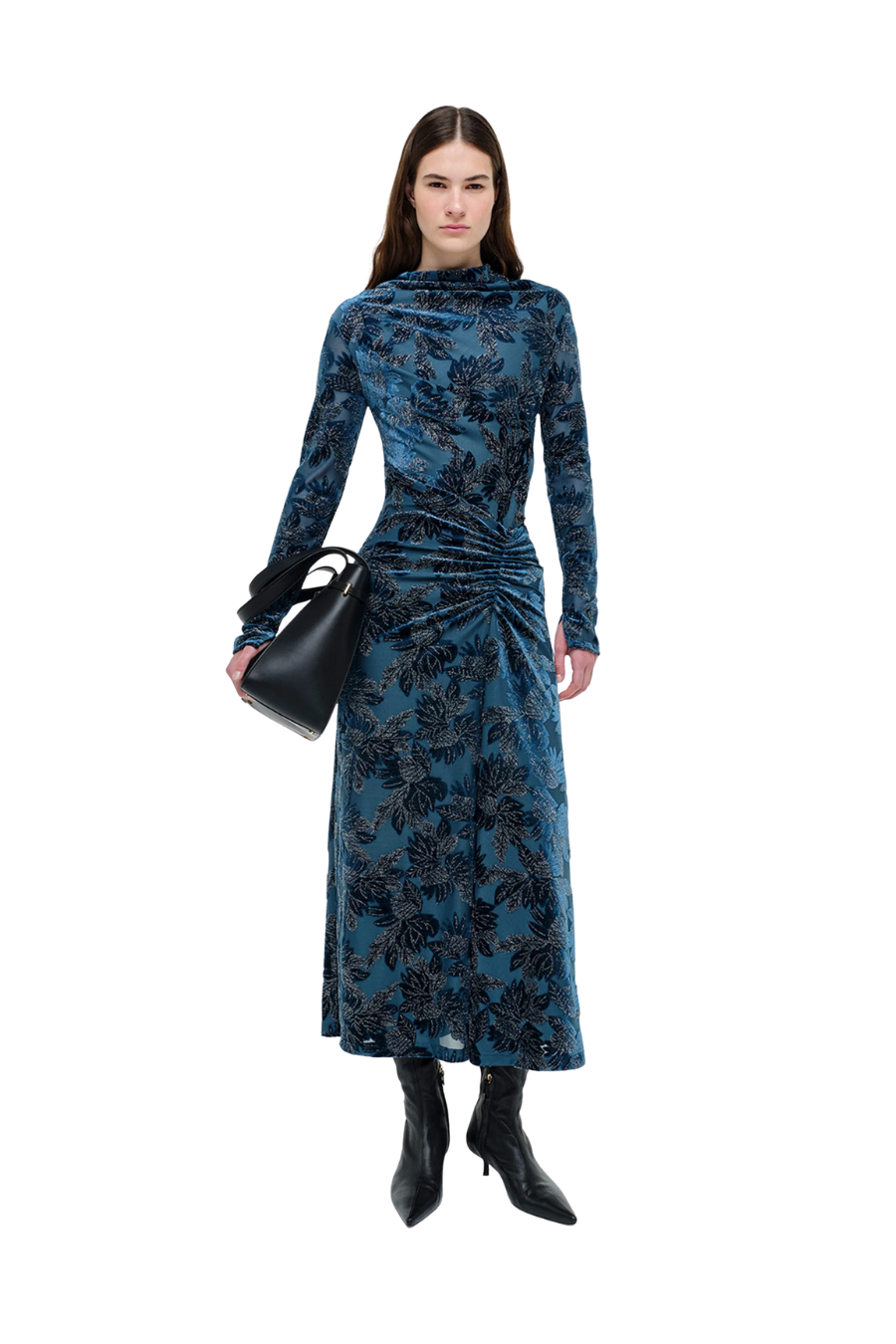 Ferrera Floral Velvet Midi Dress in Petrol