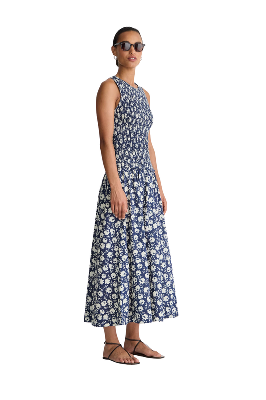 Siempre Tank Maxi Dress in Navy Floral Stamp
