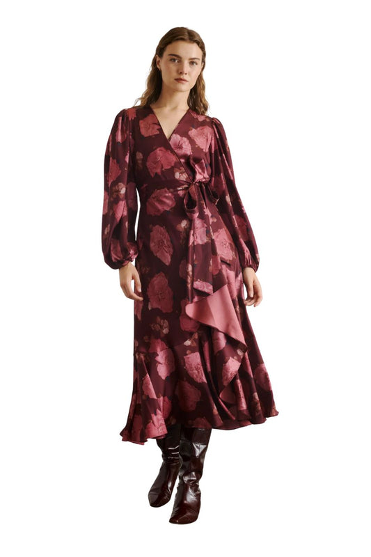 Long Sleeve Blaire Dress in Mahogany/Soft Carmine Multi