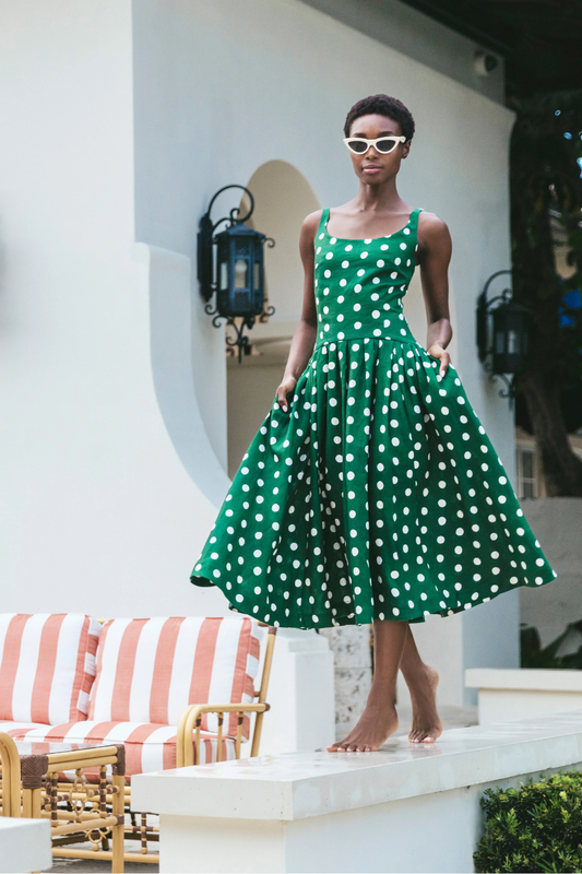 Regio Midi Dress in Polka Dot Green