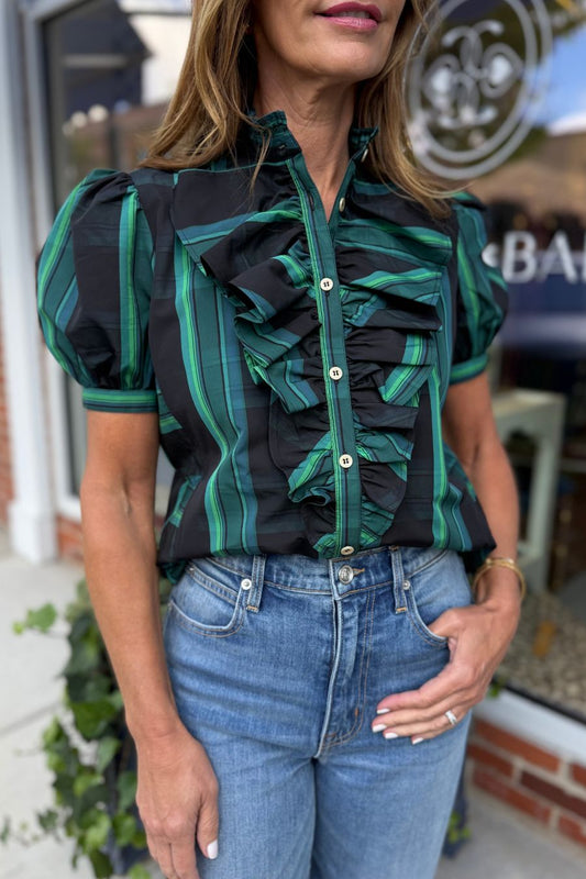 Bibiana Blouse in Ghost Tartan Green