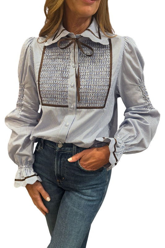 Lucy Long Sleeve Blouse in Blue/Brown