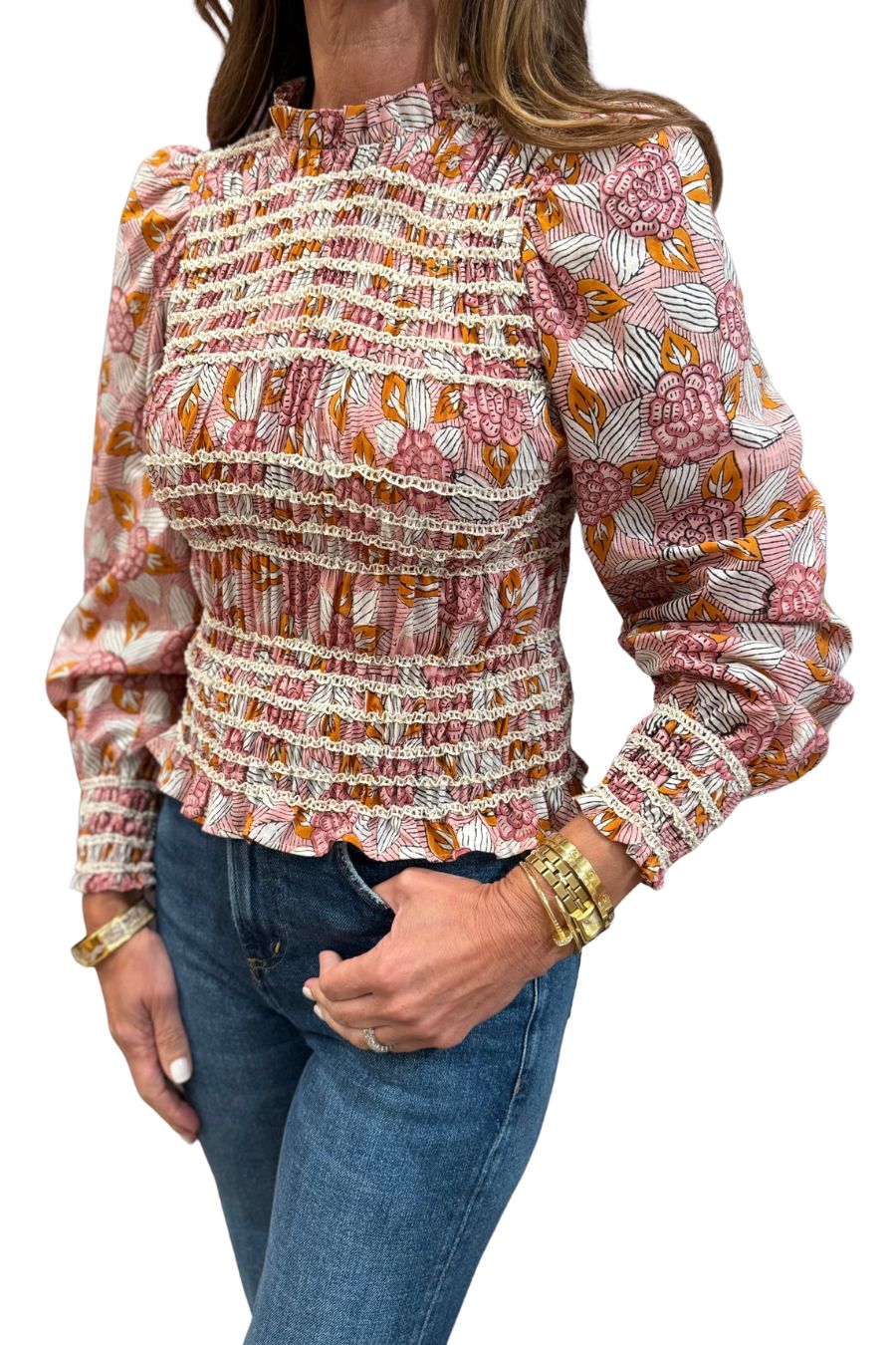 Gigi Long Sleeve Blouse in Pink Multi
