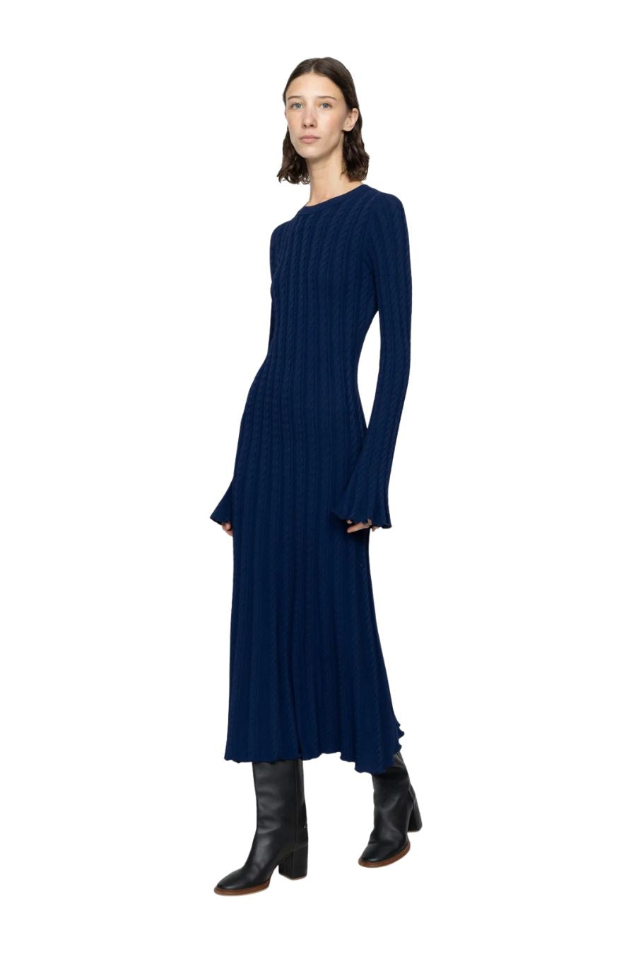 Rhea Knit Midi Dress in Navy