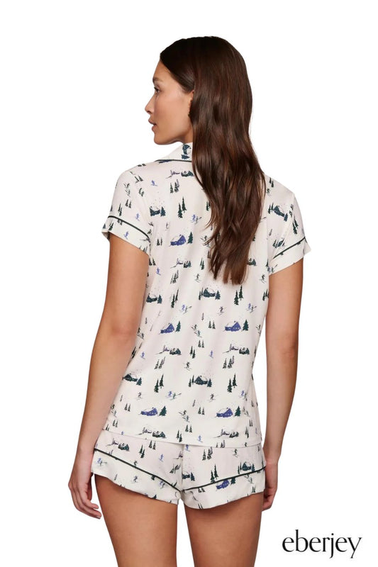 Gisele Printed TENCEL™ Modal Shortie Short PJ Set in Ski Chalet Ivory/Pine