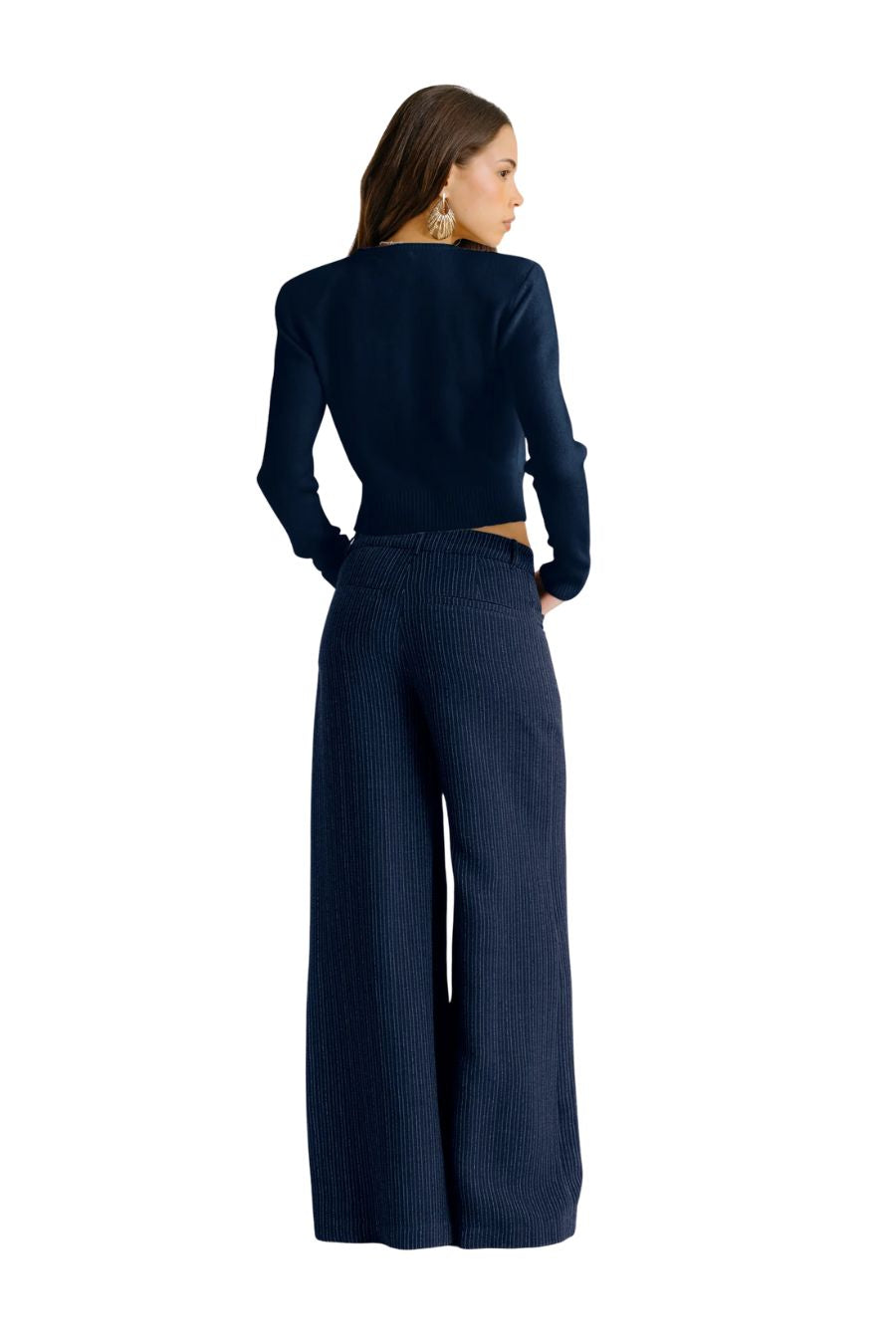 Emilia Shoulder Pad Cardigan in Midnight Navy