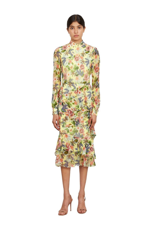 Isa Ruffle Dress in Plumeria Lemon