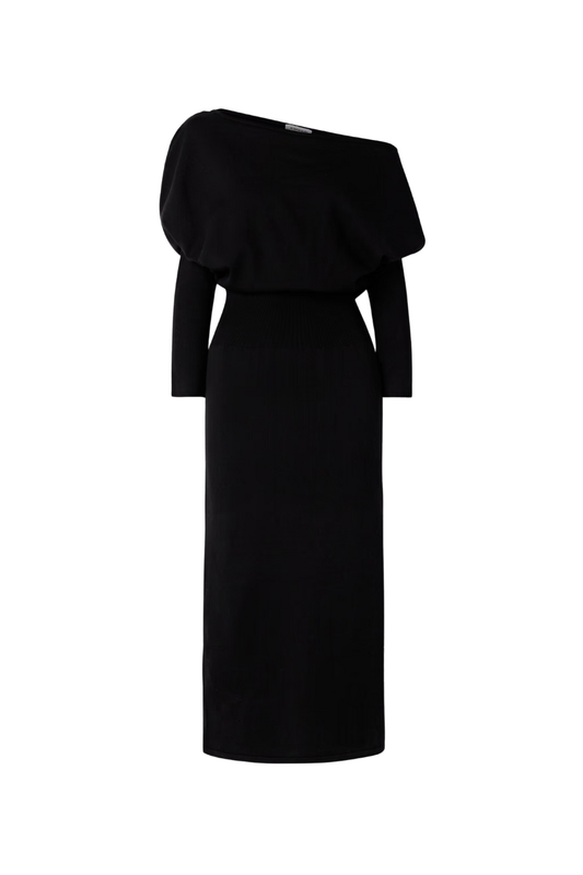 Janese Off Shoulder Midi Dress in Black