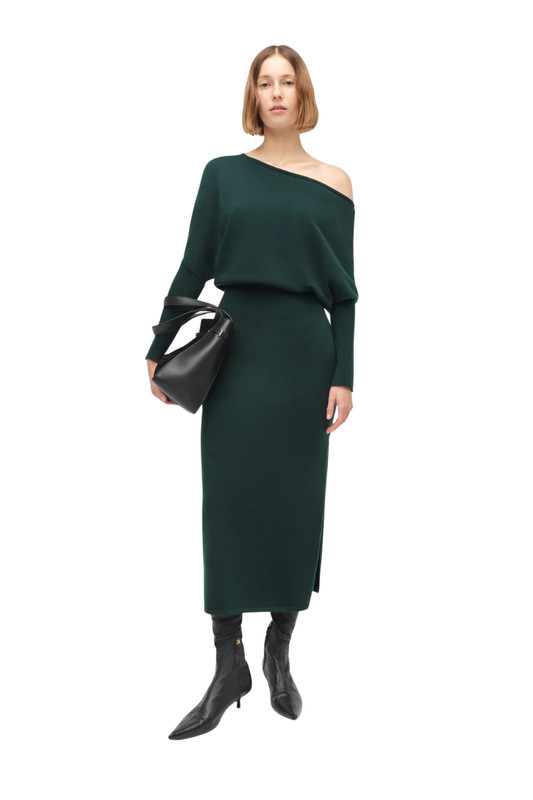 Janese Off Shoulder Midi Dress in Emerald