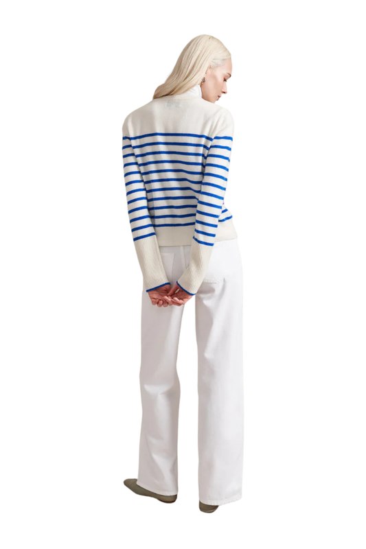 Striped Lean Lines Cardigan in Cream/Cobalt