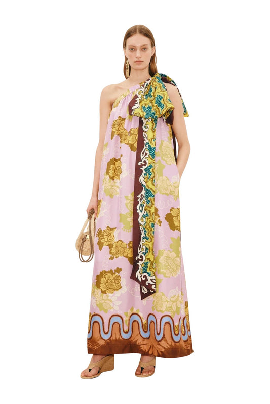 Arnie Silk Midi Dress in Multi