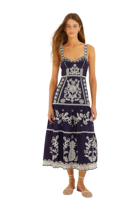 Richillieu Midi Dress in Blue/White