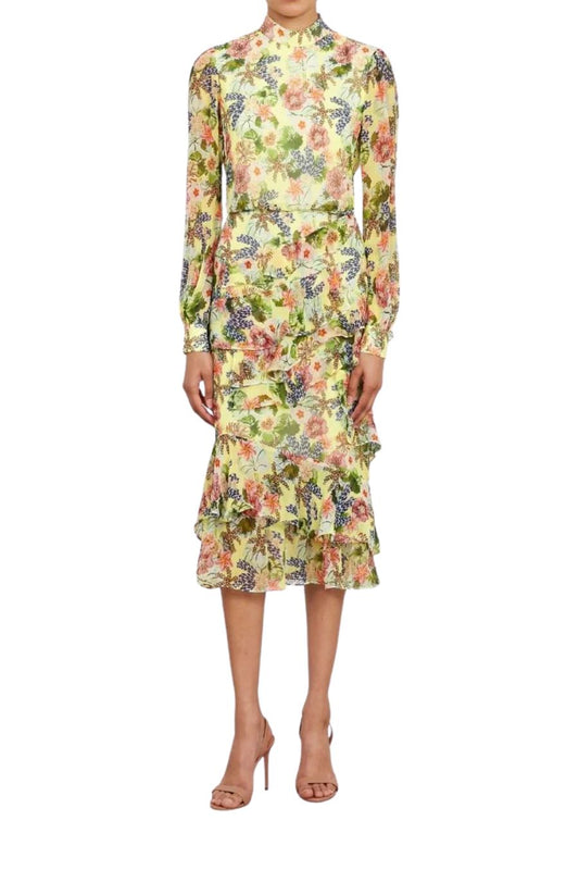 Isa Ruffle Dress in Plumeria Lemon