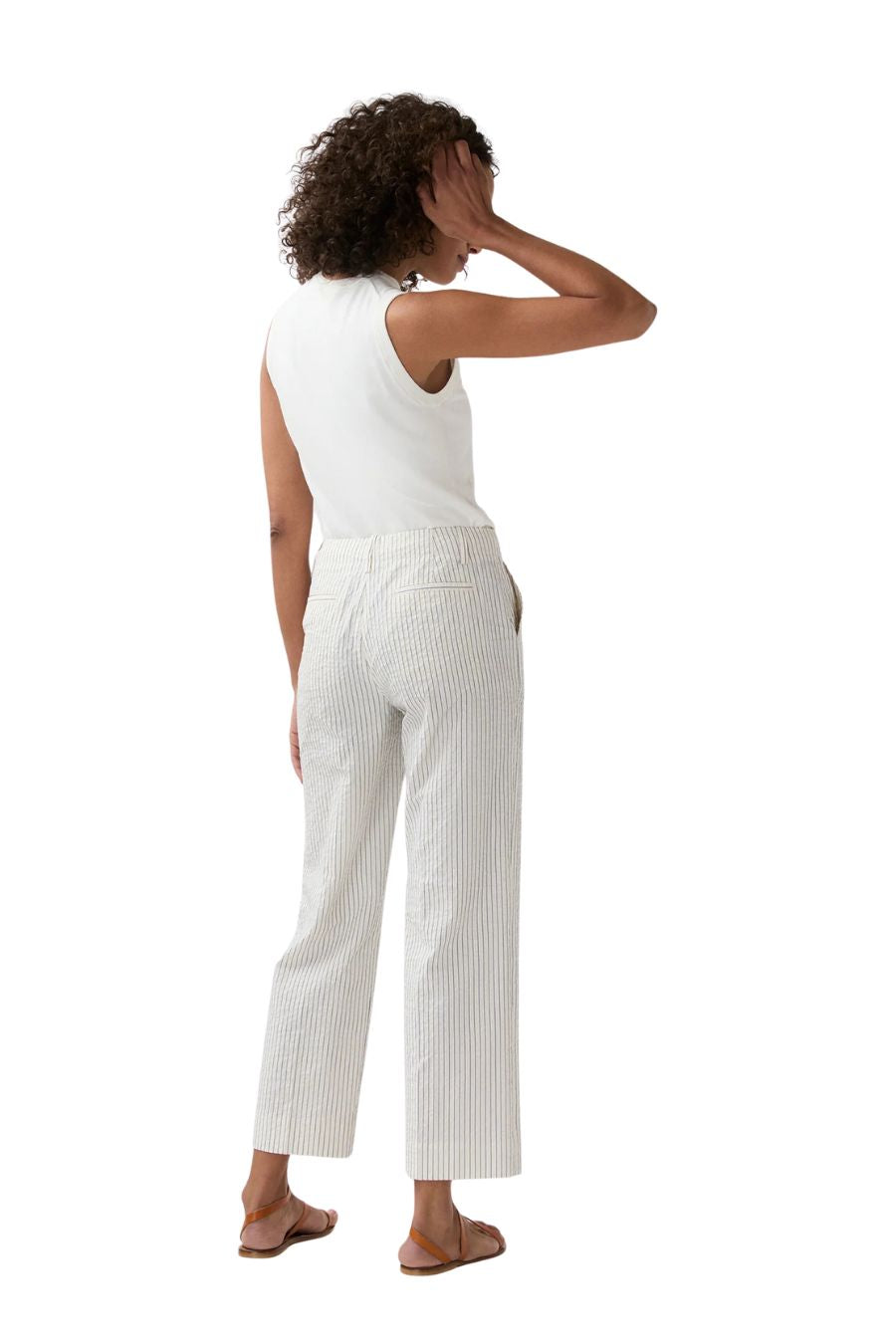 Frankie Cropped Pant in Ivory/Blue Stripe