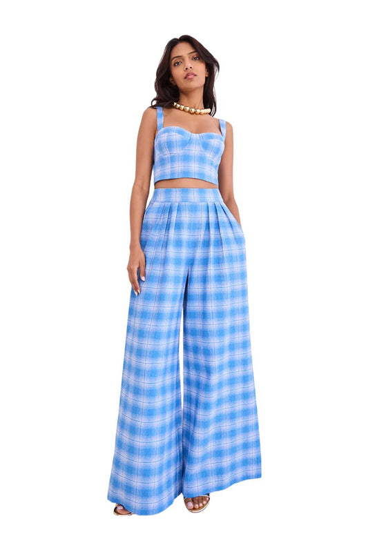 Palazzo Pant in Blue Plaid