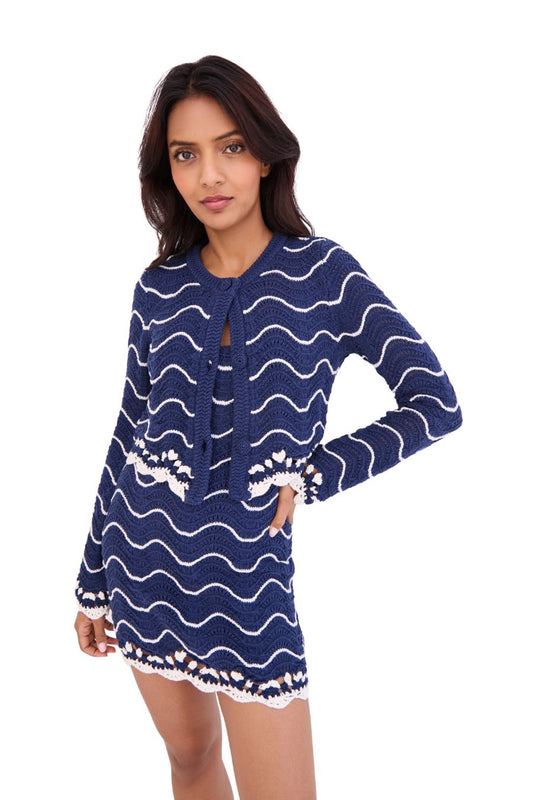 Louise Cardigan in Navy Ivory Knits