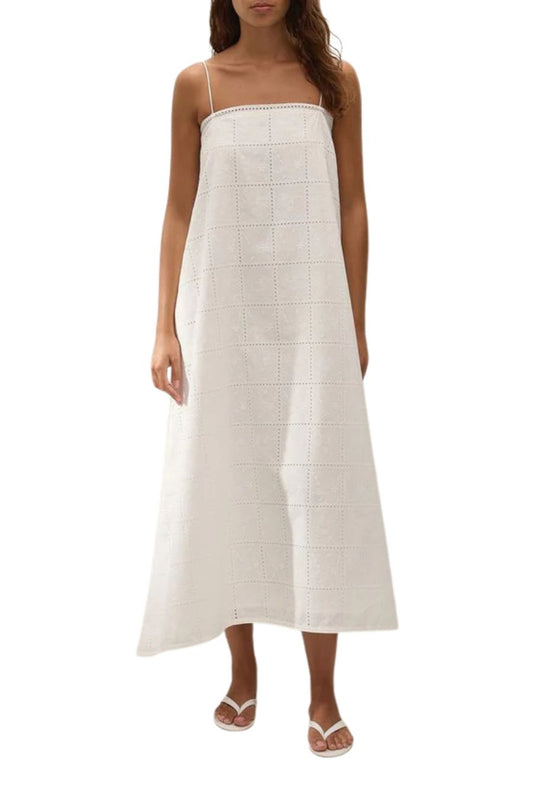 Mora Midi Dress in Handkerchief Broderie White