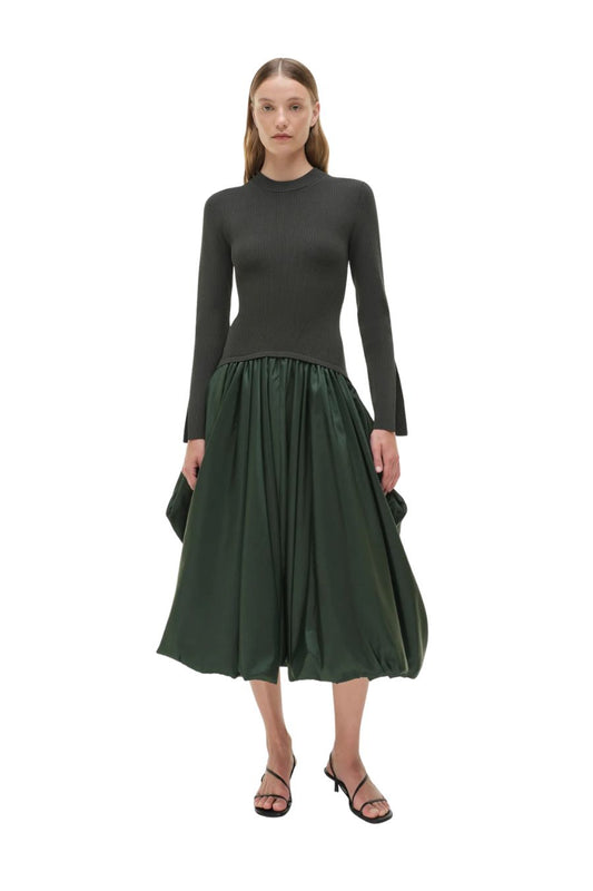 Kenlie Taffeta Knit Midi Dress in Cypress