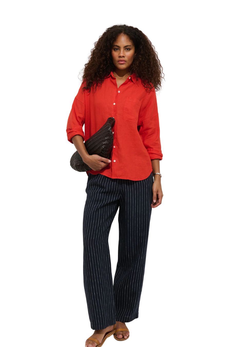 Hudson Pinstripe Pant in Navy/Ivory