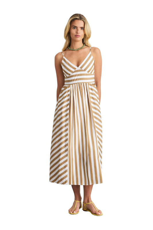 Vivien Dress in Optic White/Dark Khaki