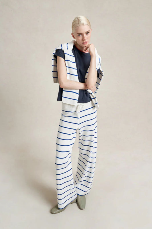 Leo Pant in Cream/Cobalt