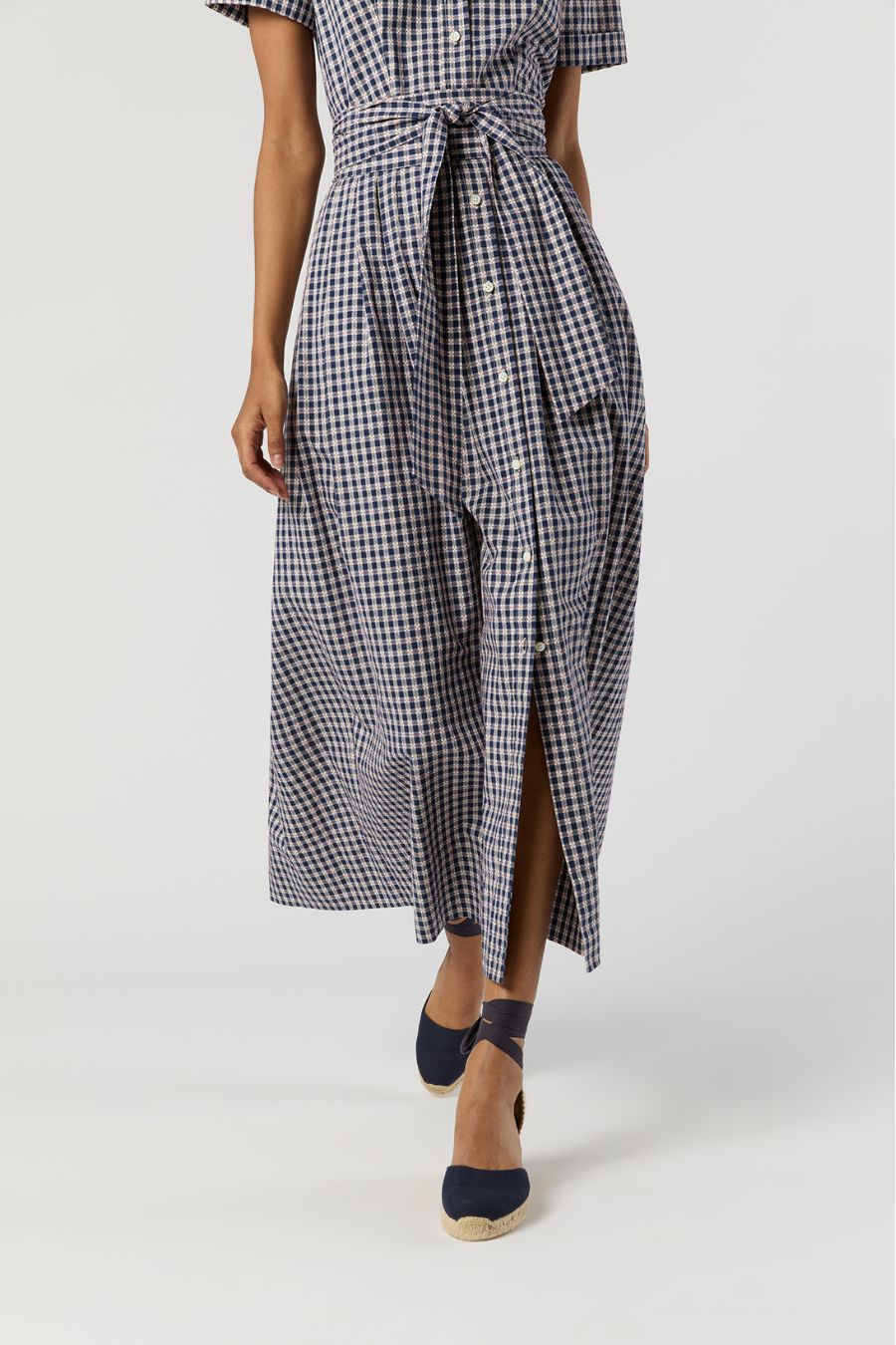 Shirtwaist Maxi Dress in Navy/Red Gingham