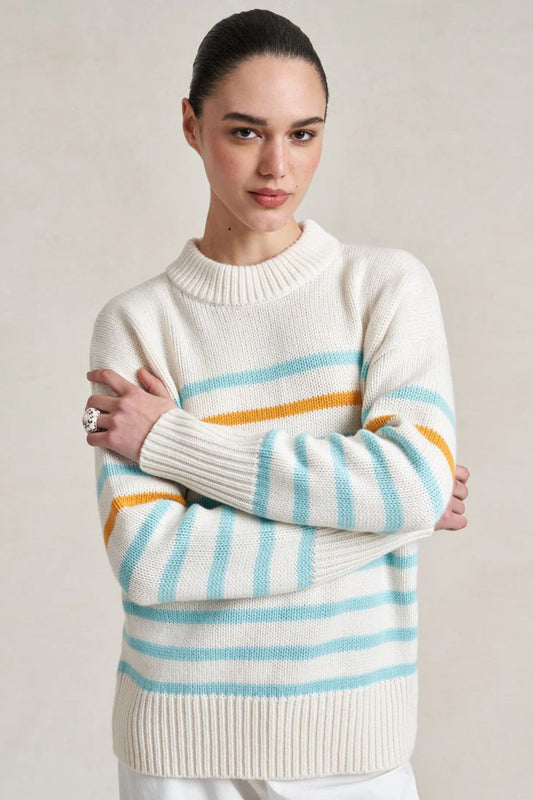 Marin Sweater in Ivory/Aqua/Tangerine