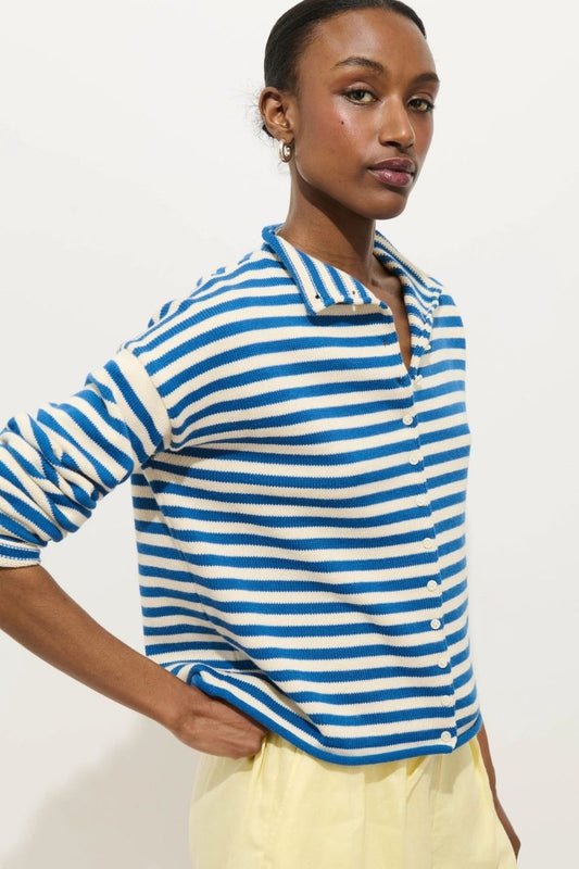 Taylor Striped Cardigan in Ivory/Blue