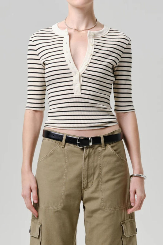 Nali Short Sleeve Henley in Quartz Stripe