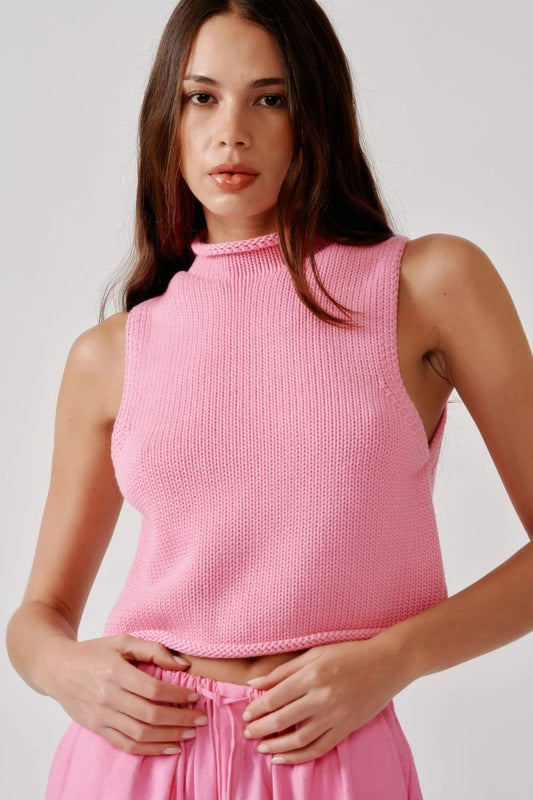Giada Roll Neck Tank in Dahlia Pink