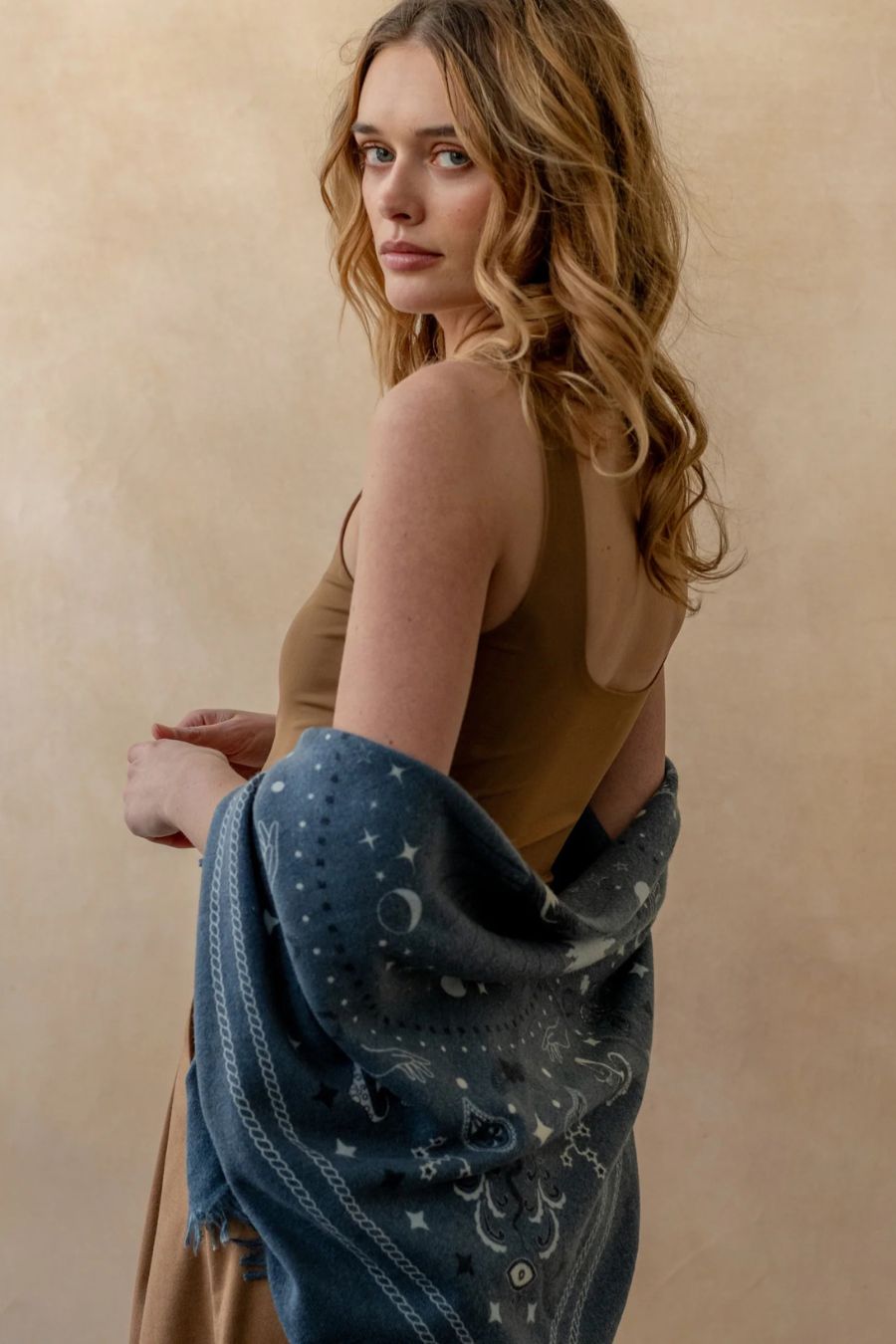 Cosmic Rodeo Cashmere Bandana Sweater Wrap in Denim/Navy/Sky