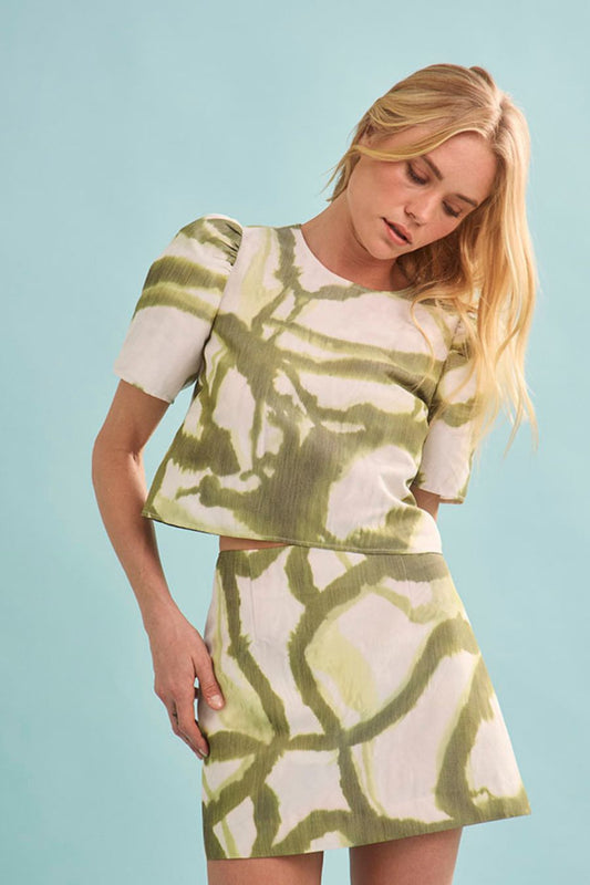 Olivia Top in Seabreeze Ikat Green