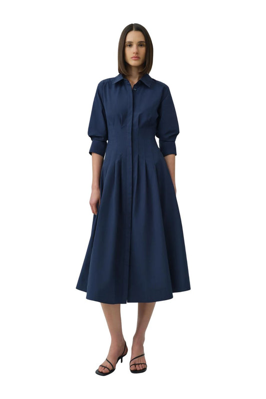 Jazz Pintuck Midi Dress in Midnight