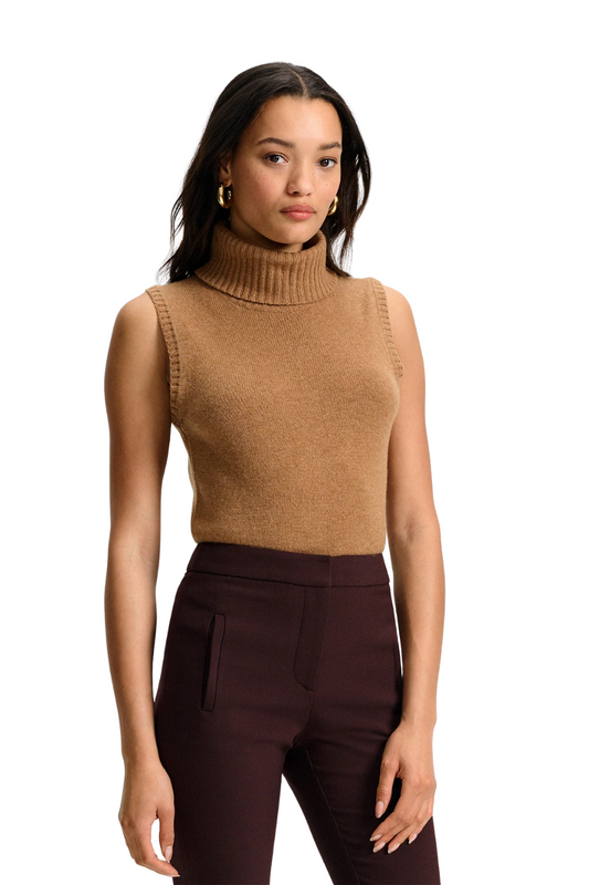 Mazzy Cashmere Sleeveless Sweater in Dark Acorn Melange