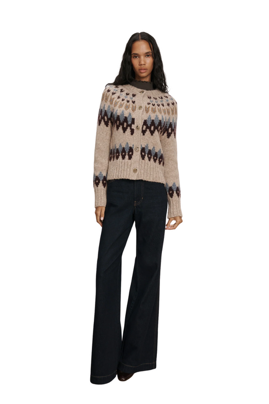 Christina Fairisle Cardigan in Oatmeal Melange Multi