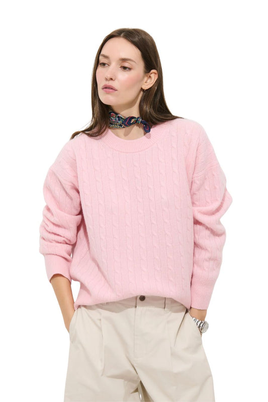 Charlie Cable Cashmere Sweater in Rose Quartz
