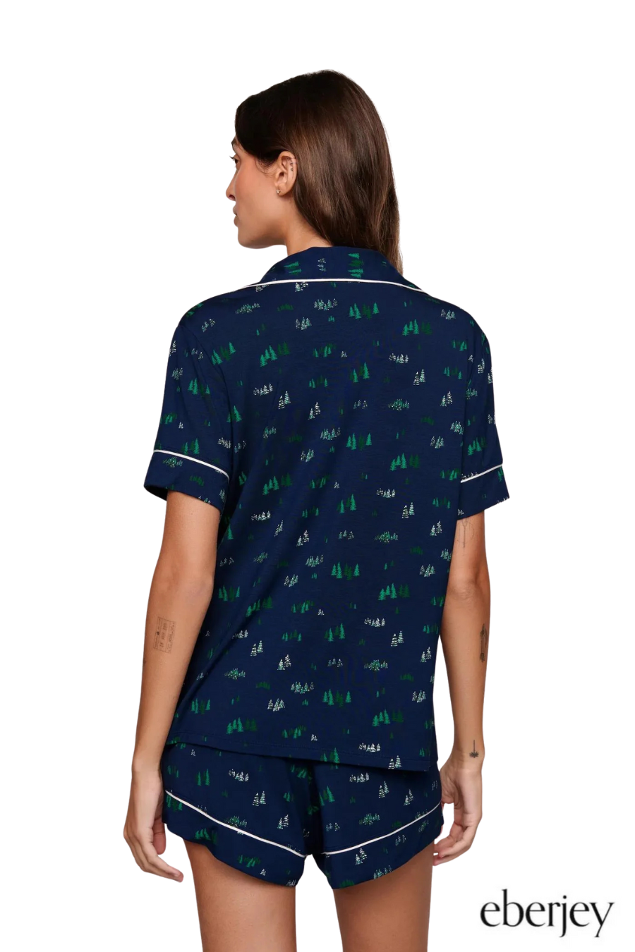 Gisele Printed Relaxed Short PJ Set in Forest Pine Ivory/Navy