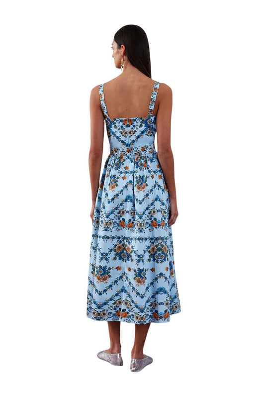 Ninet Cotton Midi Dress in Magical Blossom Blue