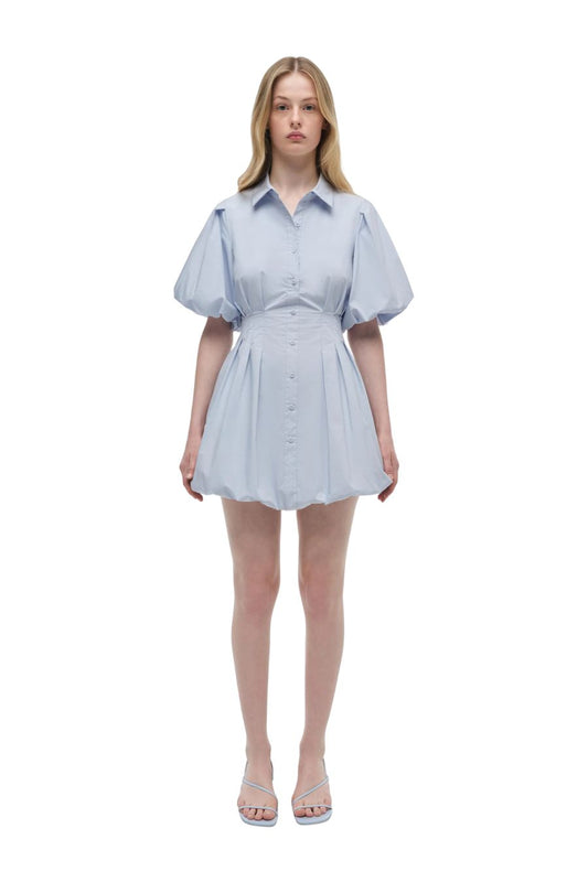 Cleo Balloon Pintuck Mini Dress in Periwinkle Sky