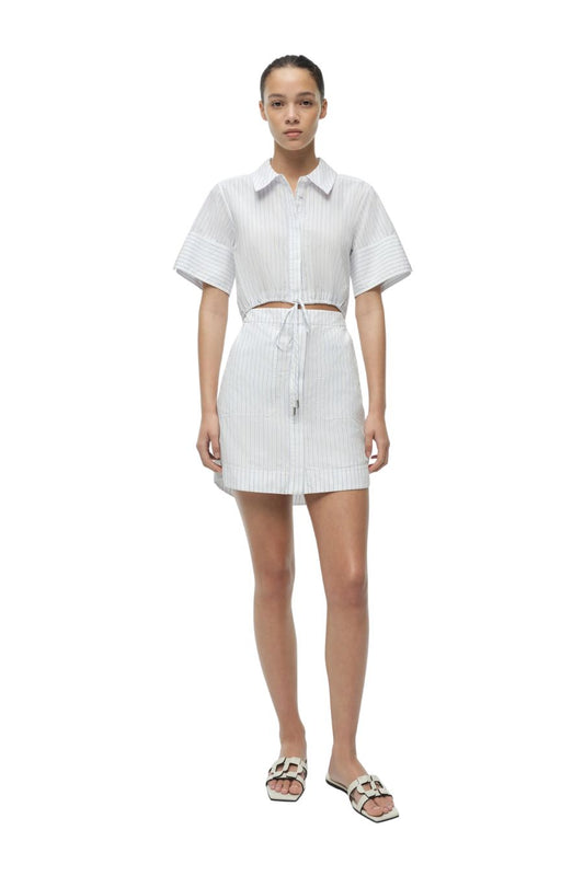 Marcy Mini Shirt Dress in White Stripe