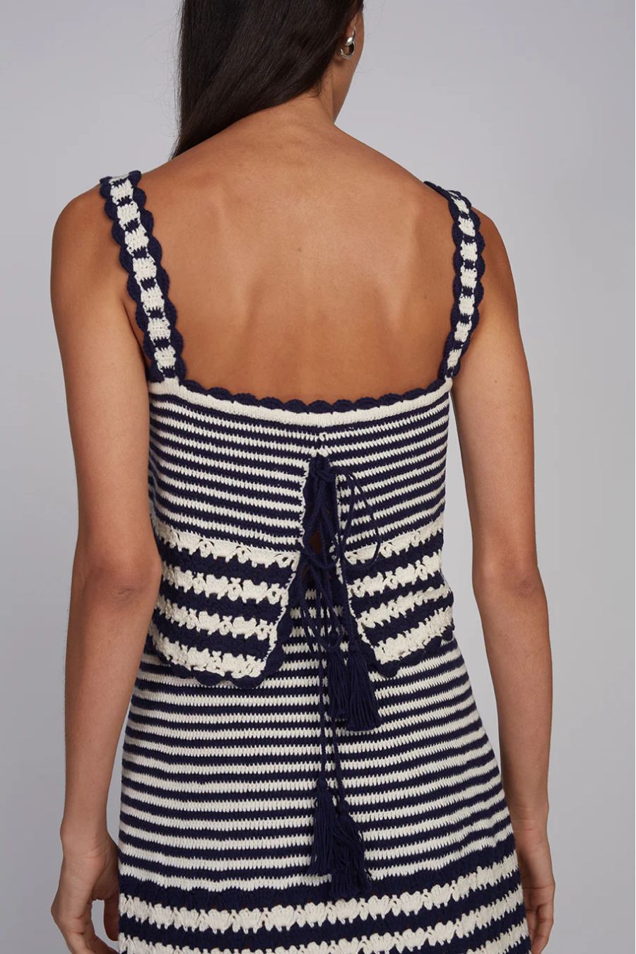 Caria Stripe Crochet Top in Ivory/Navy