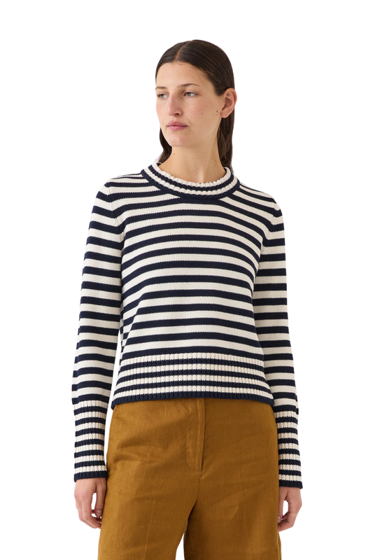 Micha Stripe Cotton Sweater in Navy/Off White