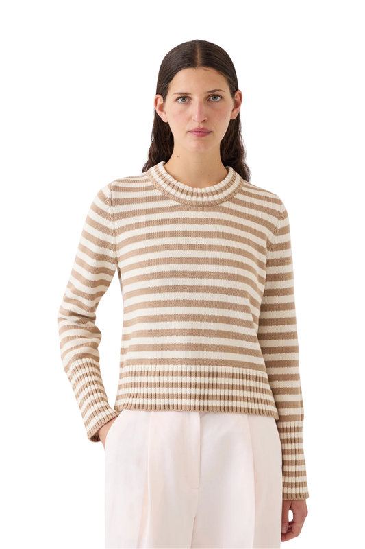 Micha Stripe Cotton Sweater in Cashew/Off White