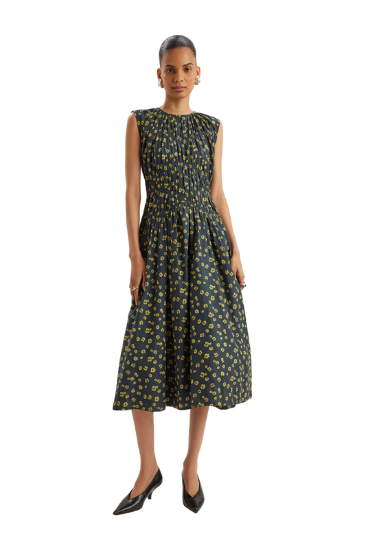 Villard Dress in Lemon Navy Floral