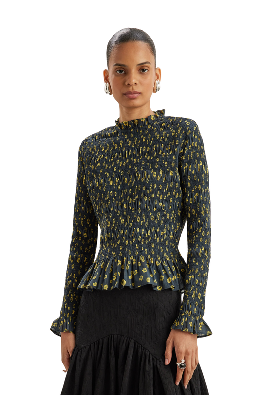 Norra Top in Lemon Navy Floral