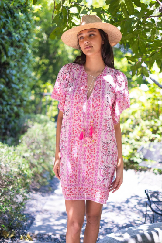 Angel Kaftan Mini in Pink Print